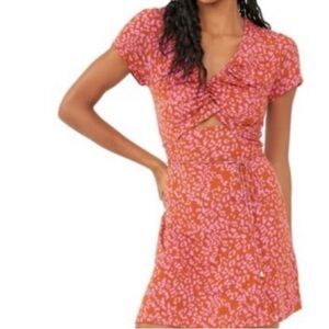 Free people rust animal print wrap dress